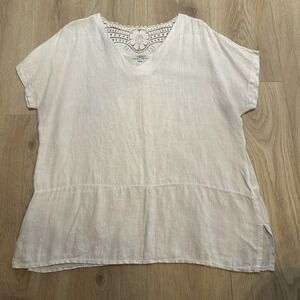 Vanessa‎ Zani Women Tunic Blouse Lace Italy Linen White SZ L
